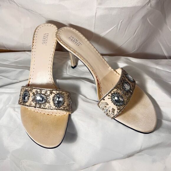 Franco Sarto heels size 10 slip on rhinestones ivory color - Picture 2 of 11
